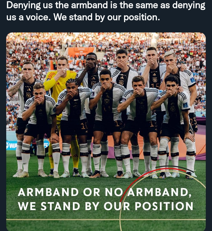 Germany protest against Qatar before kick off.