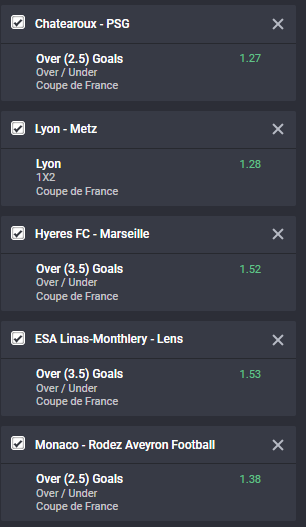 Bet9ja odds for the Coupe de France