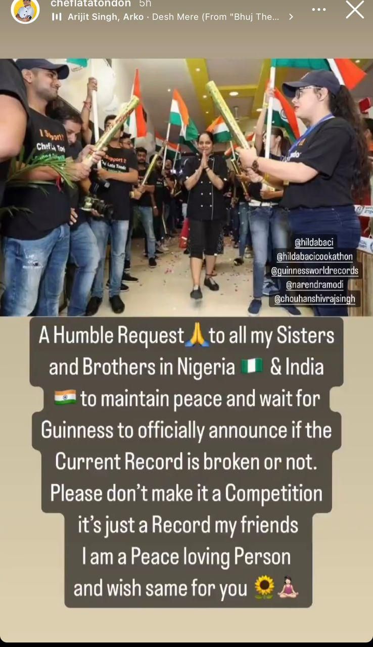 Chef Tata London is calling for peace [Instagram/cheftatalondon]