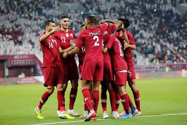 Qatar team celebrating a goal