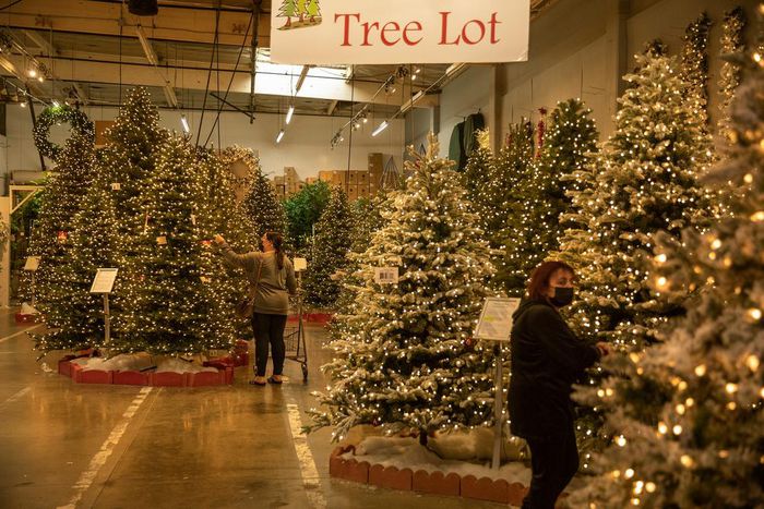 Shoppers in Glendale California purusing the artifical Christmas tree lot.Mel Melcon/Getty Images