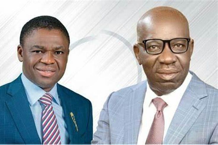(R-L) Edo State Governor, Godwin Obaseki and his deputy, Philip Shaibu Leadership. [Leadership]