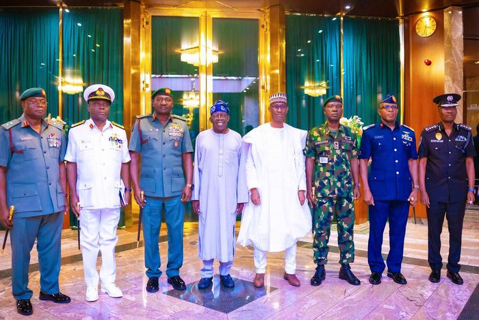President Bola Tinubu and security chiefs. [Punch]