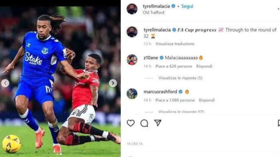 Tyrell Malacia posted a photo of his tackle on Alex Iwobi his instagram