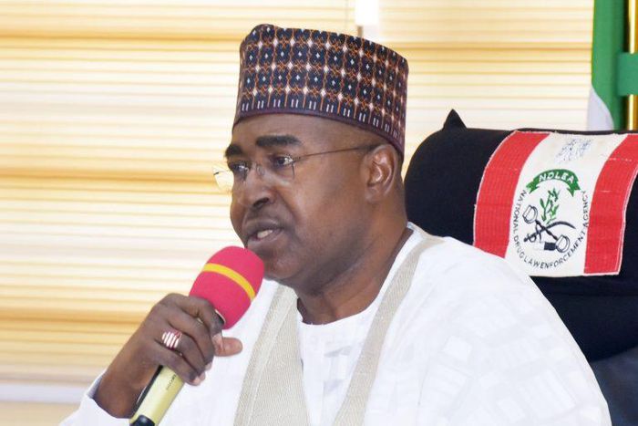 Chairman/Chief Executive Officer, National Drug Law Enforcement Agency (NDLEA), retired Brig.-Gen. Mohammed Marwa, during a news conference in Abuja on Wednesday (18/1/23)