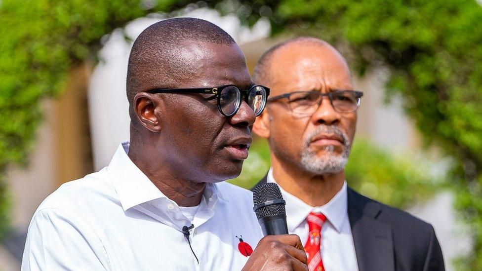 Lagos State Governor, Babajide Sanwo-Olu and the state Commissioner for Health, Akin Abayomi. (BBC)