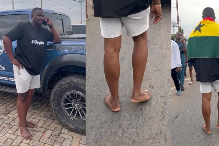 John Dumelo begins backwards barefooted walking from Legon main gate to Presec