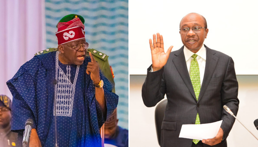 President Bola Tinubu (left) and Godwin Emefiele (right)
