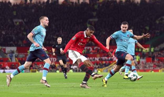 Marcus Rashford scored the second goal for Manchester United against Burnley in the Carabao Cup