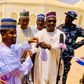 Former Zamfara APC Chairman, Alhaji Lawal Liman, State APC Chairman Alhaji Tukur Danfulani presenting key of a Car donated to the State APC Youths Leader, Musa Ardo among 40 Brand New Cars donated to APC stakeholders in the state by the former governor...