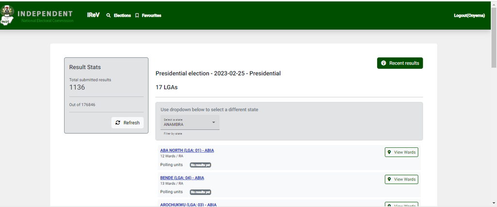IReV: INEC starts uploading results on its portal