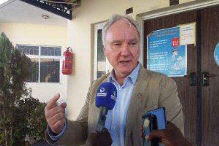 Mr Mattias Schmale, UN Resident and Humanitarian Coordinator in Nigeria speaking to newsmen in Maiduguri on Wednesday.