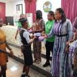 Nonye Soludo distributing sanitary pads to students (NAN)
