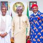 L-R: Lagos State Governor, Mr Babajide Sanwo-Olu flanked by Federal House of Representatives Elects, Speakership Aspirant, Hon Tajudeen Abbas (left) and Deputy Speakership Aspirant, Hon Benjamin Kalu (right) during a courtesy visit to the Governor by t...