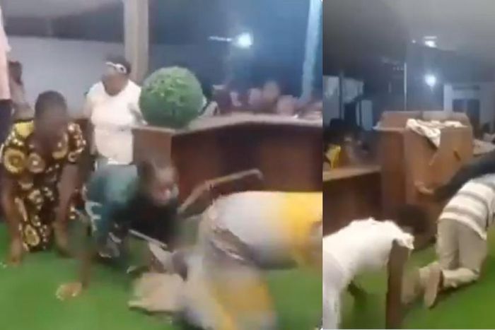 Church members crawl through pastor's open legs to symbolically enter 2024