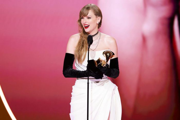 Taylor Swift accepts best pop vocal album at the 2024 Grammys.Sonja Flemming/CBS via Getty Images