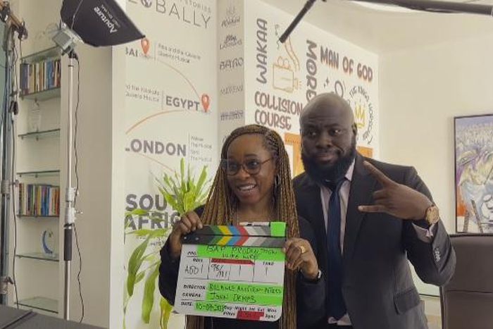 Bolanle Austen-Peters and Lasis Elenu on set for the production of Wire Wire [Instagram/bapproduction]