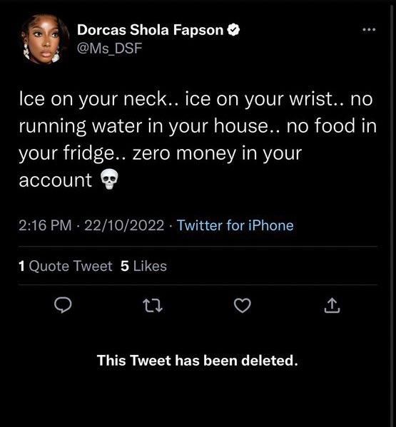 Ms DSF's deleted tweet