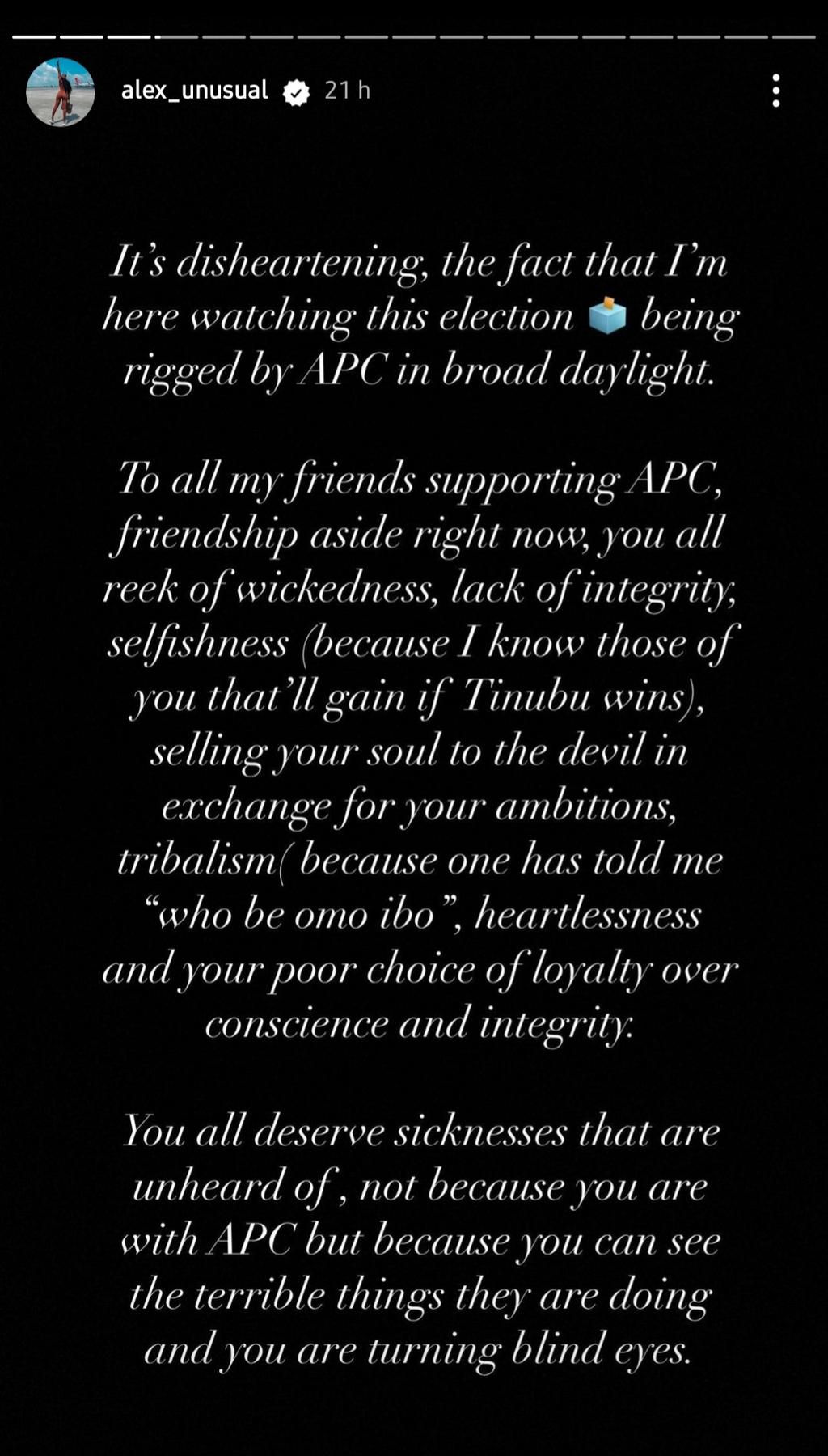 2023 Elections: Alex Unusual curses celebrities supporting APC for selfish reasons