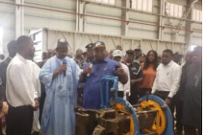 The Minister of Transportation, Sen. Saidu Alkali, the Managing Director Railway, Mr Fidet Okhiria during the minister’s visit to Wagon Assembly Station at Kajola on Tuesday.