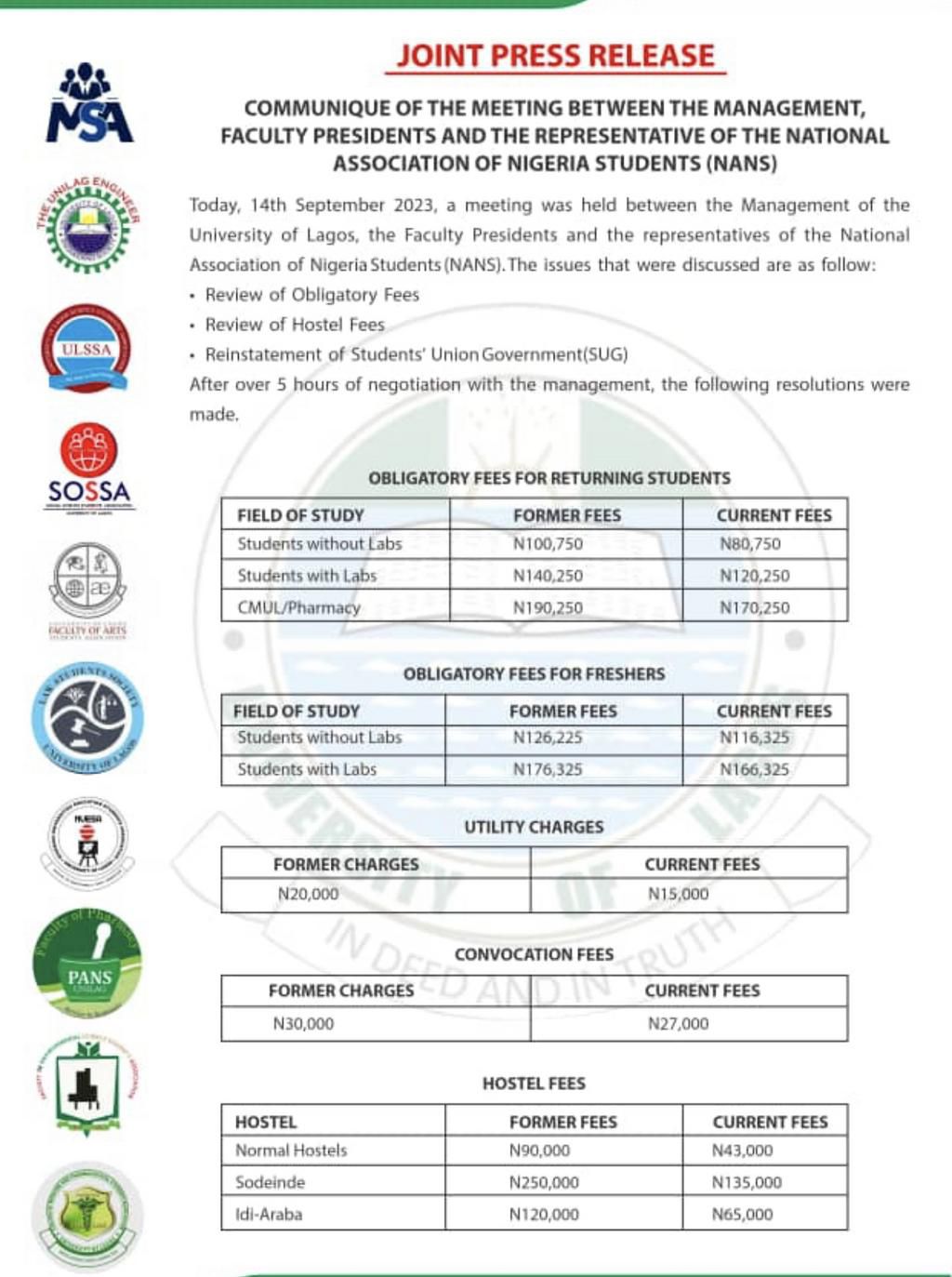 Public notice from Unilag