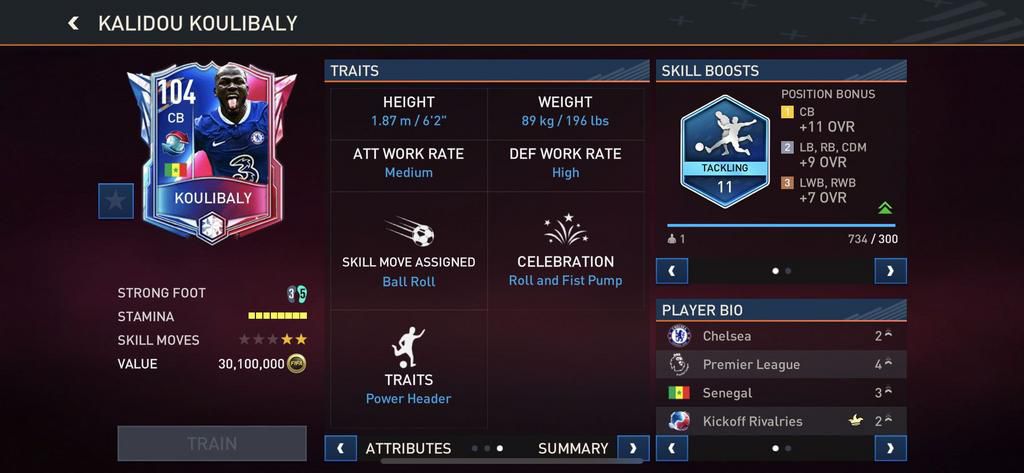 Kalidou Koulibaly FIFA Mobile stats