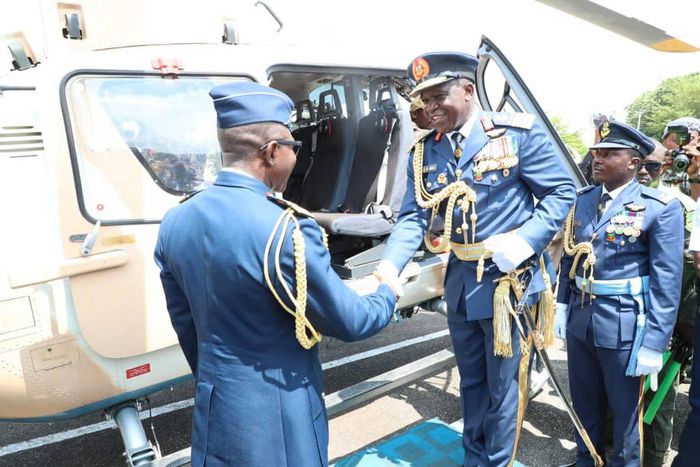 Nigerian Air Force (NAF) flies out former Chief of the Air Staff, Air Marshal Oladayo Amoa in Abuja on Saturday (15/7/23). [Twitter:@NigAirForce]