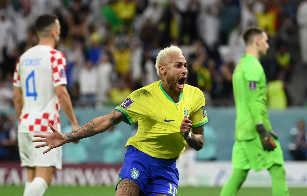 Neymar opened the scoring for Brazil against Croatia in extra time, going level with legendary Pele on the all-time goalscorers chart for Brazil