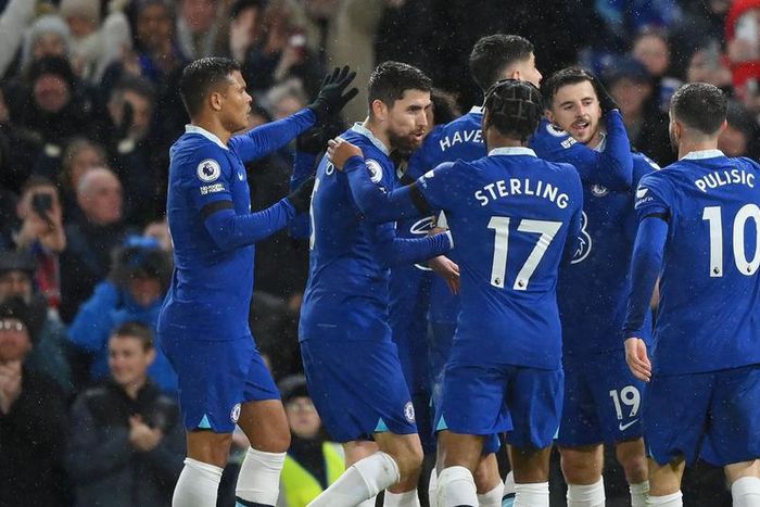 Chelsea players celebrate a goal against Bournemouth