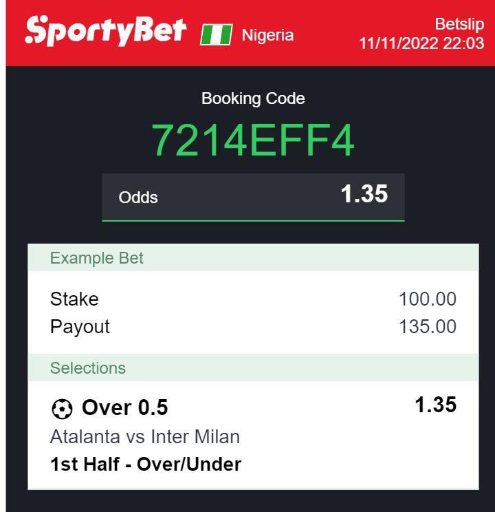 SportyBet sure odds for Atalanta vs Inter Milan