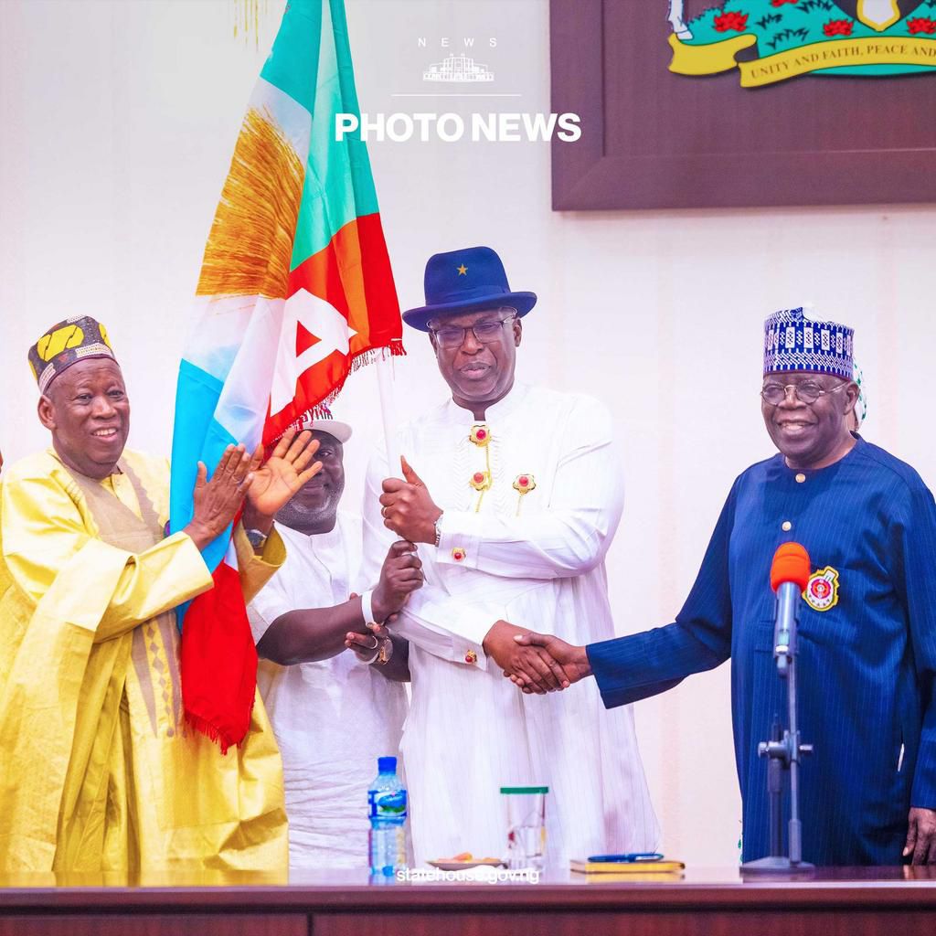 Tinubu presents flags to Uzodimma, Ododo, Sylva ahead of November 11 polls  [Presidency]