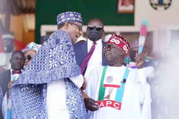 President Muhammadu Buhari and the Presidential candidate of the APC, Bola Ahmed Tinubu. (Thisday)
