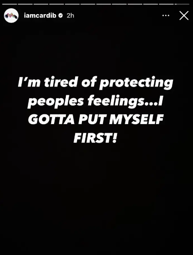 Cardi B's story post that people think might be directed at Offset [Instagram/iamcardiB]