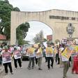 UNICAL students protesting at the school gate over poor infrastructural facilities