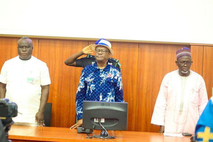 From L-R: Senior Special Assistant to the FCT Minister on Land, Urban and Regional Planning, Mr Michael Chinda; FCT Minister, Mr Nyesom Wike; and Executive Secretary FCDA, Shehu Ahmed, during interactive meeting with estate developers and residents’ as...