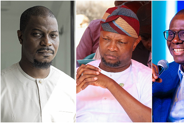 The LP 2023 governorship candidate in Lagos, Gbadebo Rhodes-Vivour, his PDP counterpart, Abdul Azeez Olajide Adediran and Governor Babajide Sanwo-Olu of Lagos State. [Channels TV]