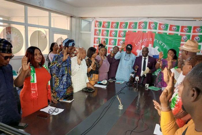 The newly inaugurated Lagos State LP Caretaker Committee taking a Oath of Office on Wednesday in Lagos.