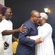 Peter Obi (left) hugs Atiku Abubakar (right) before a meeting in Abuja on October 12, 2018