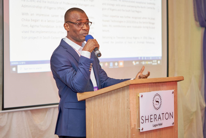 Mr. Chika Nwosu, MD/CEO, PalmPay giving the keynote address at the 4th Africa Financial Technology Congress. [PalmPay]