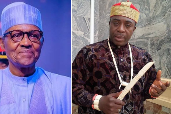 Muhammadu Buhari (left) and Bob-Manuel Udokwu (right)