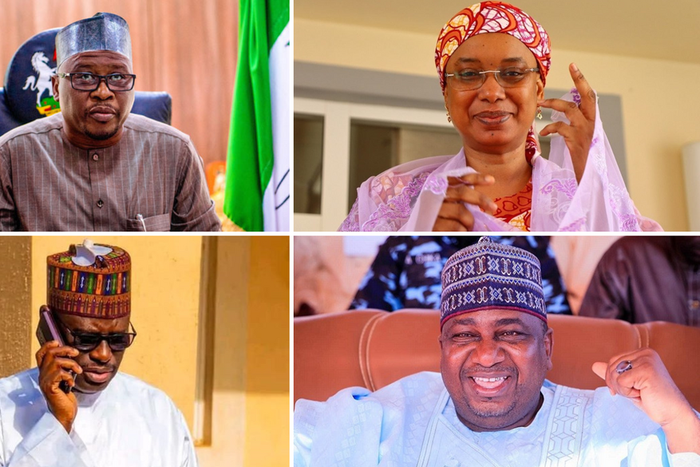 Ahmadu Fintiri (top left) and Aishatu 'Binani' Dahiru (top right) are in a close contest for the Adamawa governor's seat, and Aminu Bande (bottom left) and Nasir Idris (bottom right) are fighting for the governor's seat in Kebbi