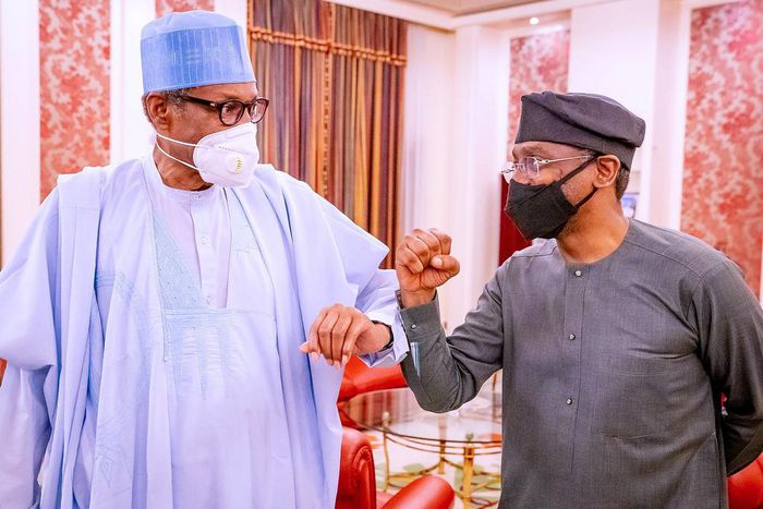 President Muhammadu Buhari (left) with Speaker, House of Representatives, Femi Gbajiamila (right) [Presidency]