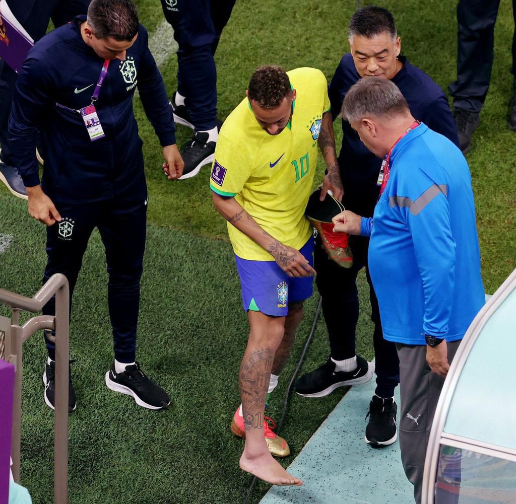 Neymar limped off with a swollen ankle.