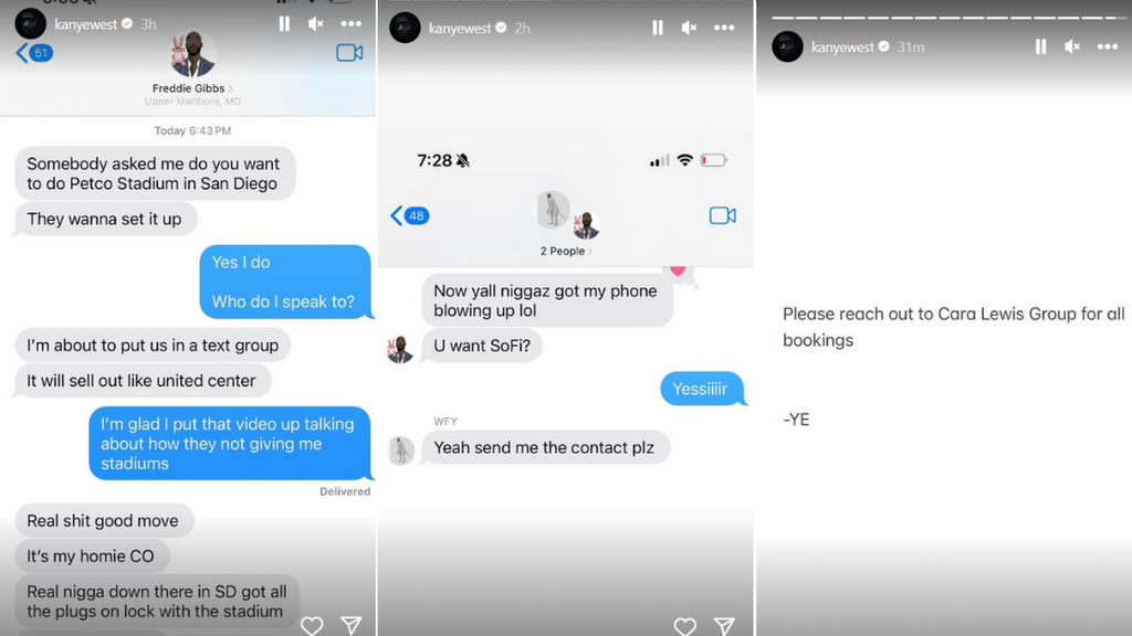 Kanye West proposed tour texts