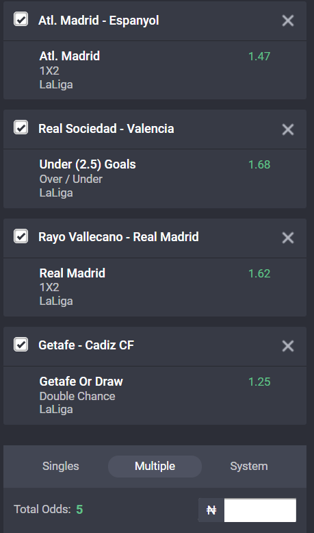 La Liga accumulator on Bet9ja