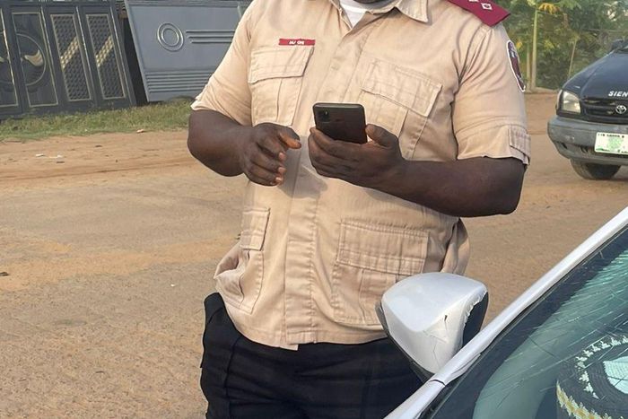 The motorist accused MJ Oni (pictured) of slapping him and breaking his phone [Twitter/@Postsubman]