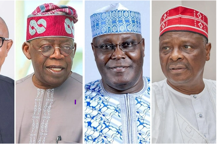 Presidential candidates, Peter Obi, Bola Tinubu, Atiku Abubakar and Rabiu Kwankwanso (Channels TV)