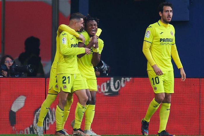 Yeremi Pino of Villareal FC celebrates scoring his side's first goal against Real Madrid