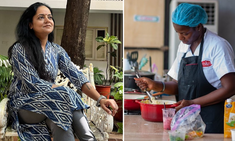 Nigerian chef, Hilda Baci (right), is eyeing the Guinness World Record for longest cooking marathon by an individual set by Indian chef, Lata Tondon (left) in 2019