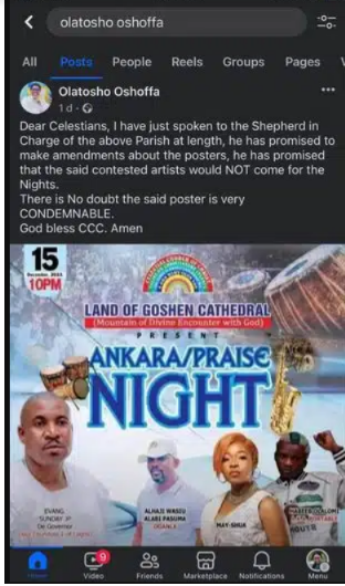 Olatosho Oshoffa's post condemning the lineup [Facebook/Olatosho Oshoffa]